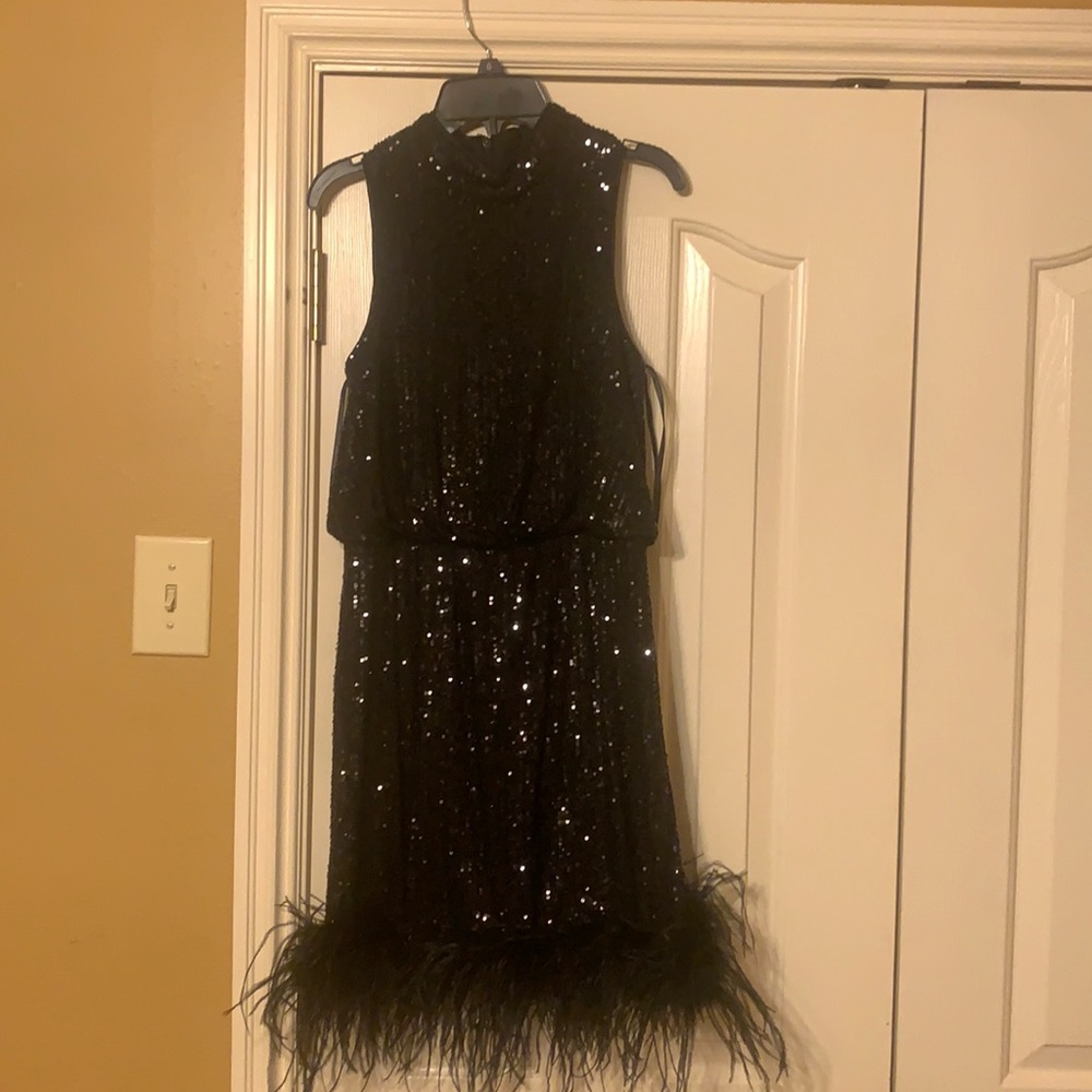 Black Formal Dress with Feathers - Picture 2 of 2